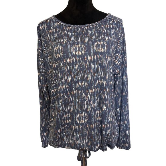 Retreat by Rhonda Shear Long Sleeve Abstract Print Top W/Drawstring Hem -Sz.Med - Picture 1 of 3